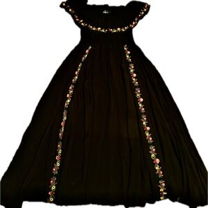 Lulus Wynette Black Embroidered Off the Shoulder Midi Dress
